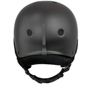 Matte black snow helmet rear view with two vent holes and center strap
