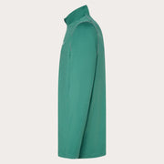 Green quarter-zip sweatshirt with stand collar, side view