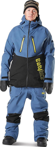 Men's TM-3 snow jacket in blue with black panels, zip front, adjustable hood