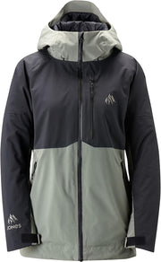 Women's mountain surf parka with dark navy and herb green colorblock, hood, front zip