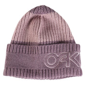 Purple cuffed knit beanie with raised Oakley logo on front