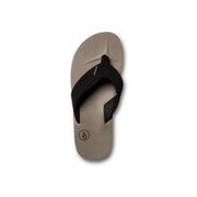 Men's khaki flip-flop with black strap and V-shaped toe thong