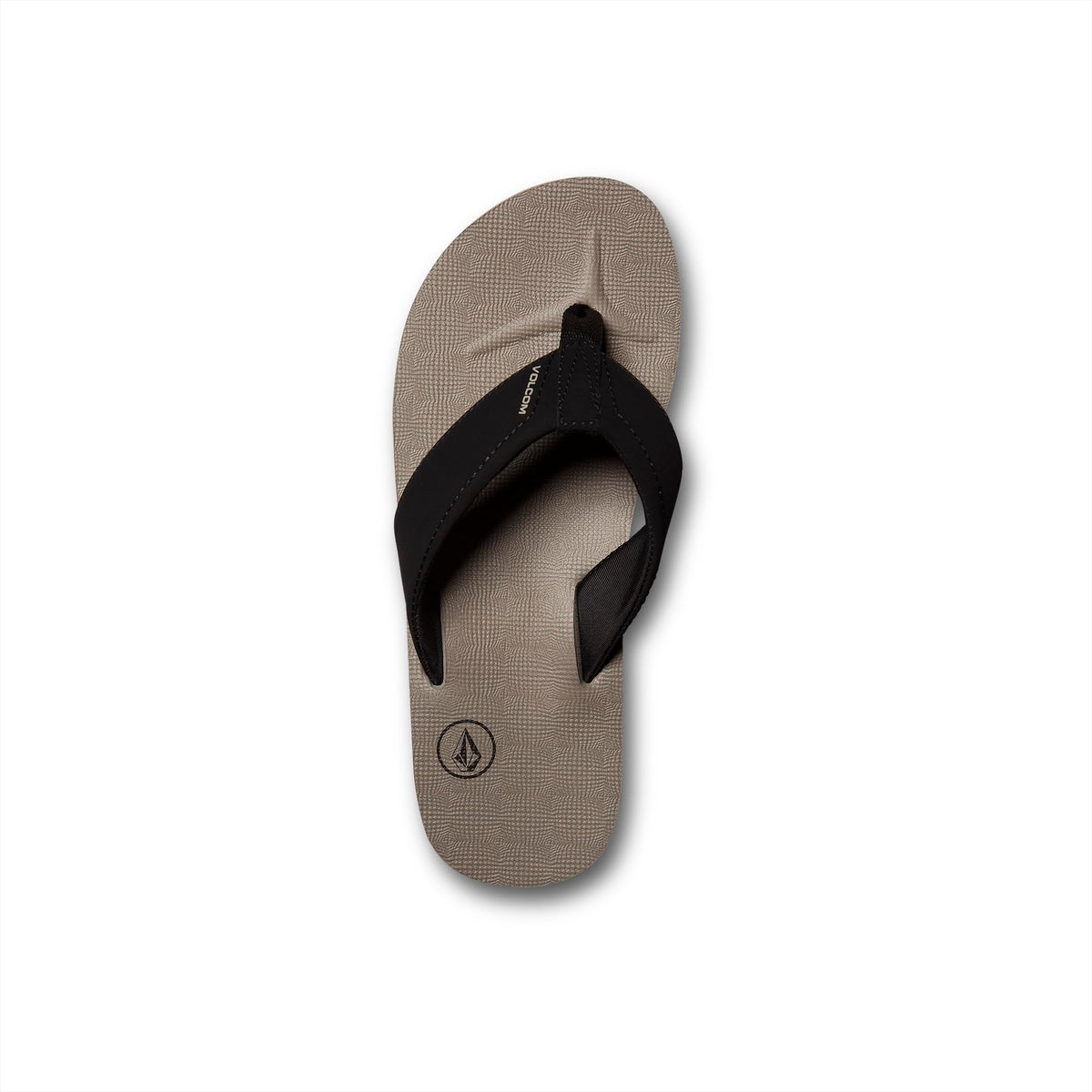 Men's khaki flip-flop with black strap and V-shaped toe thong