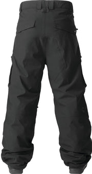 Men's snow sport pants in black with dual cargo flap pockets and cuffed hems
