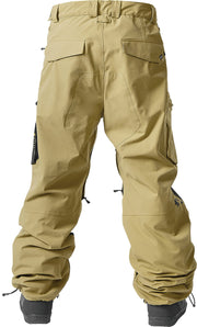 Men's snow sport pants in tan with cargo pockets and adjustable cuffs