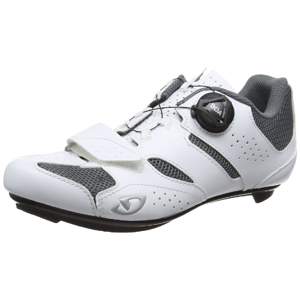 Giro women's cycling shoe, white with dark gray, BOA dial closure, perforated upper