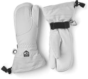 Women's ski gloves in off-white with wrist strap and protective padded knuckle area