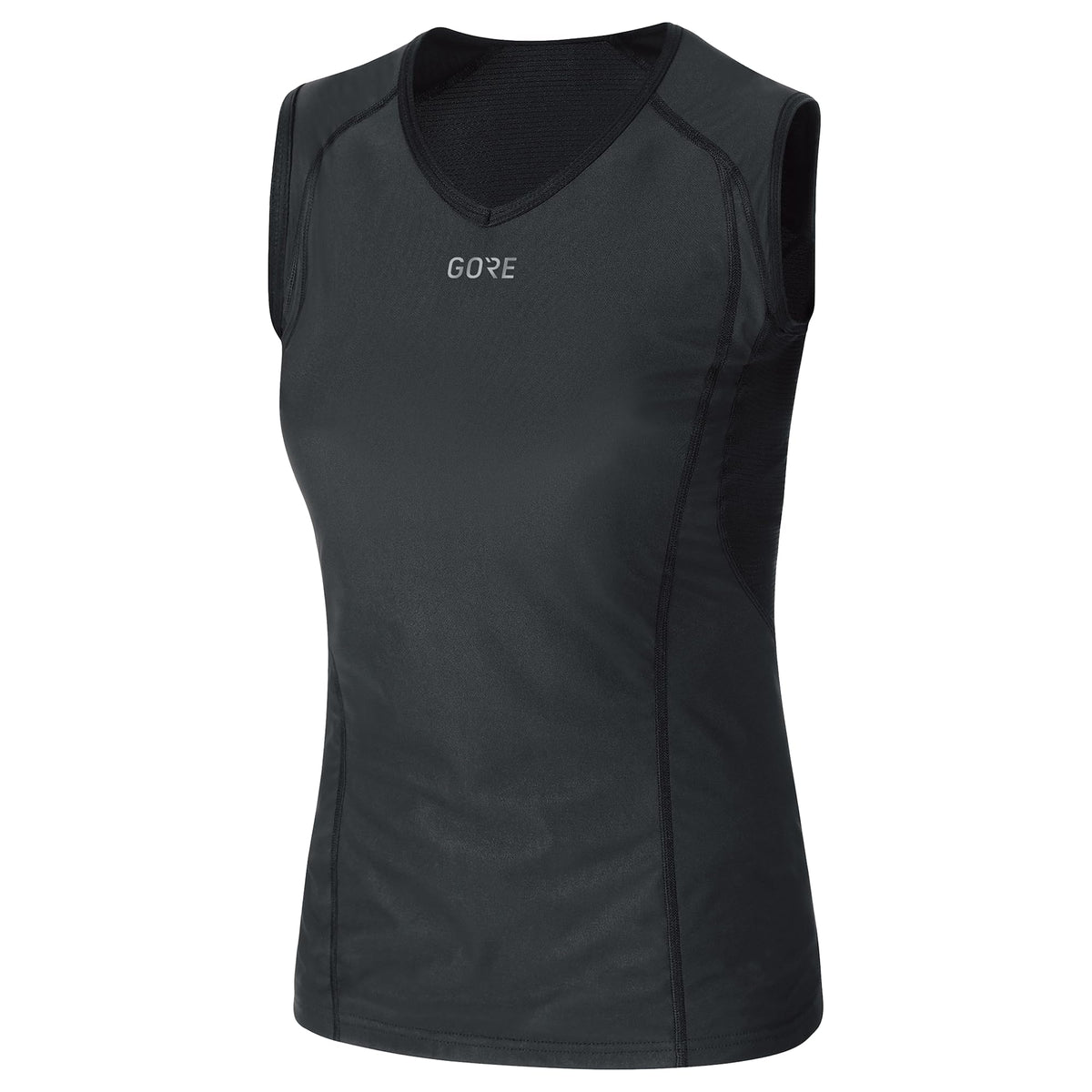 Women's black sleeveless base layer top with GORE logo