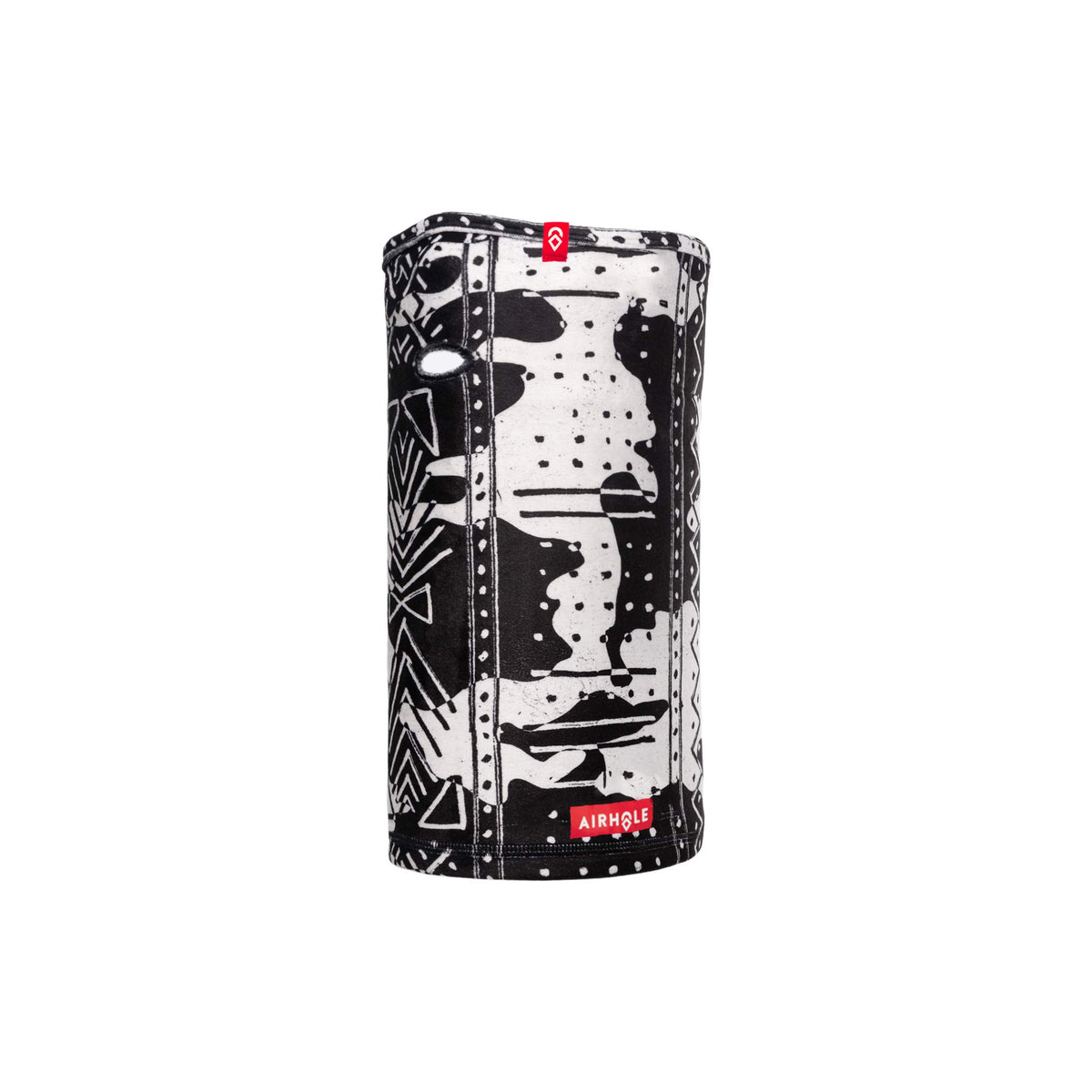 Airhole Airtube Ergo fleece facemask, black-and-white graphic tube with side face opening