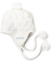 Dakine women's knit beanie in off-white, chunky rib with earflaps and pom-pom ties