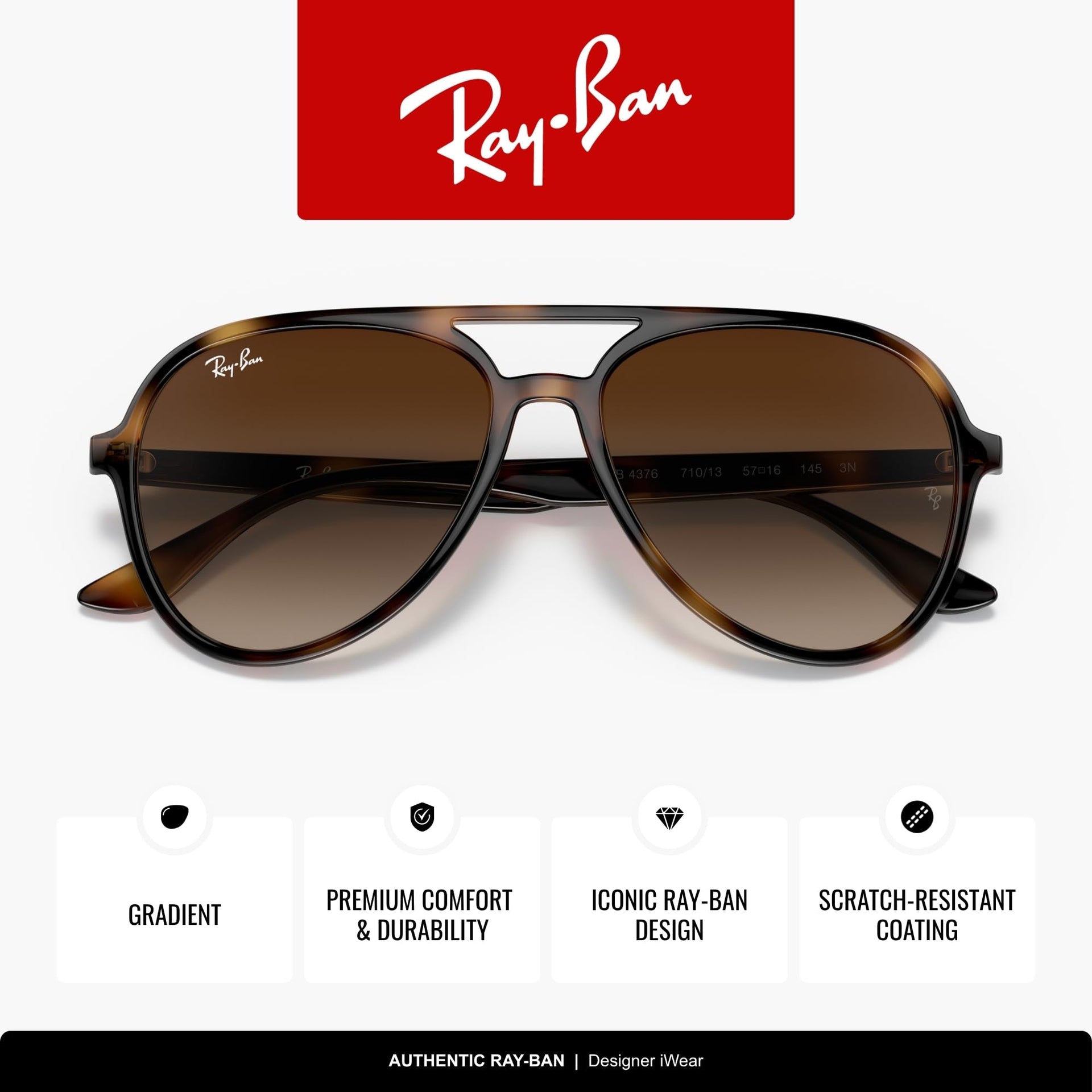Ray-Ban Aviator RB4376 Sunglasses - Havana / Brown Gradient / Large - 8056597626620 - Additional Image 2