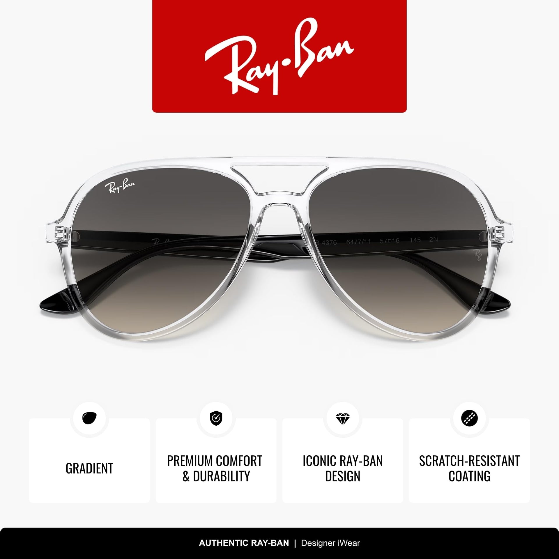 Ray-Ban Aviator RB4376 Sunglasses - Transparent / Grey Gradient / Large (X0037JEBNT) - X0037JEBNT - Additional Image 2
