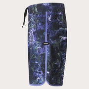 Men's Oakley 19-in board shorts, dark blue abstract print with side zip pocket and drawstring