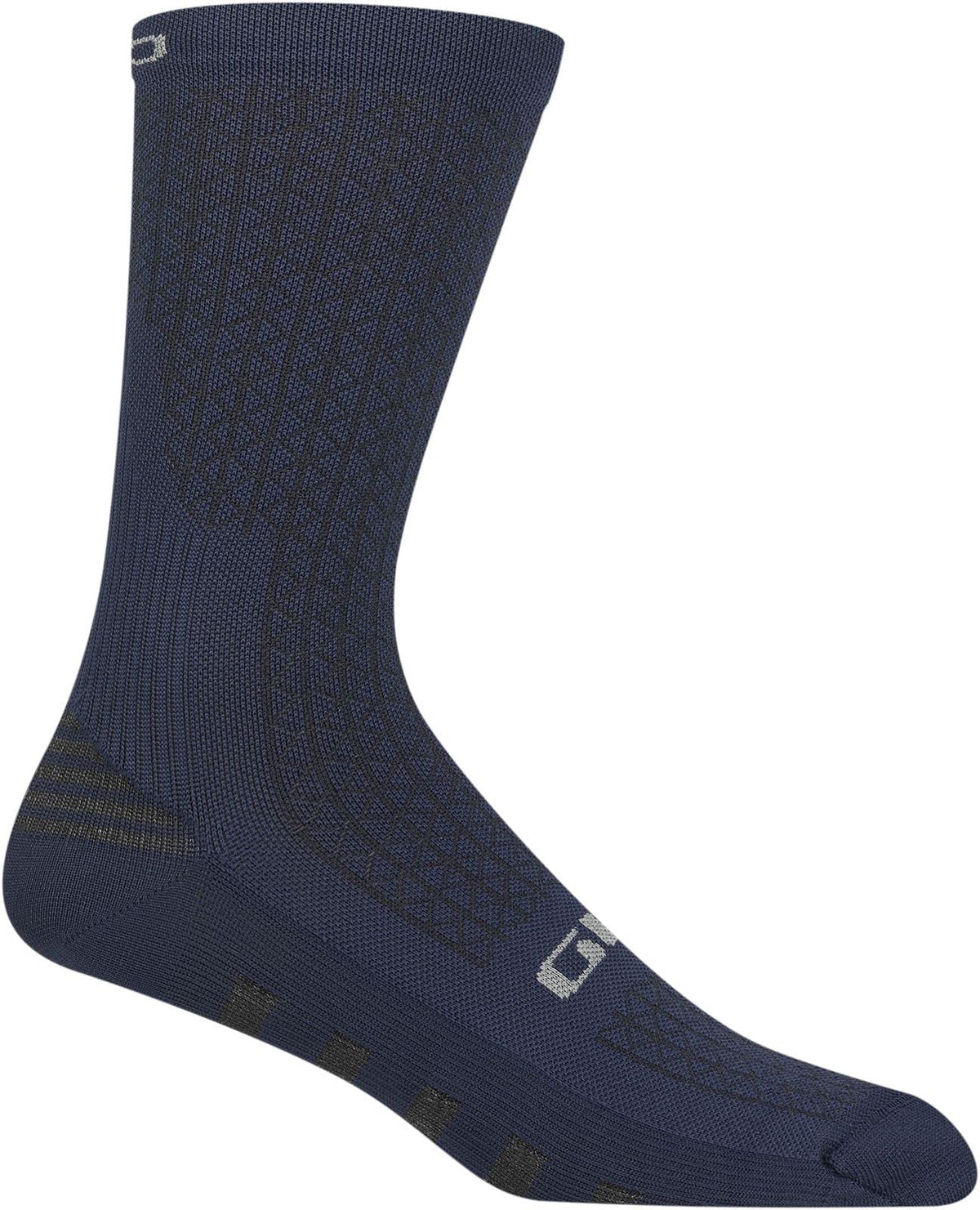 Phantom blue cycling crew socks with black heel toe grip panels