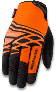 Orange and black cycling glove with textured grip palm, vented knuckle pads, and wrist strap
