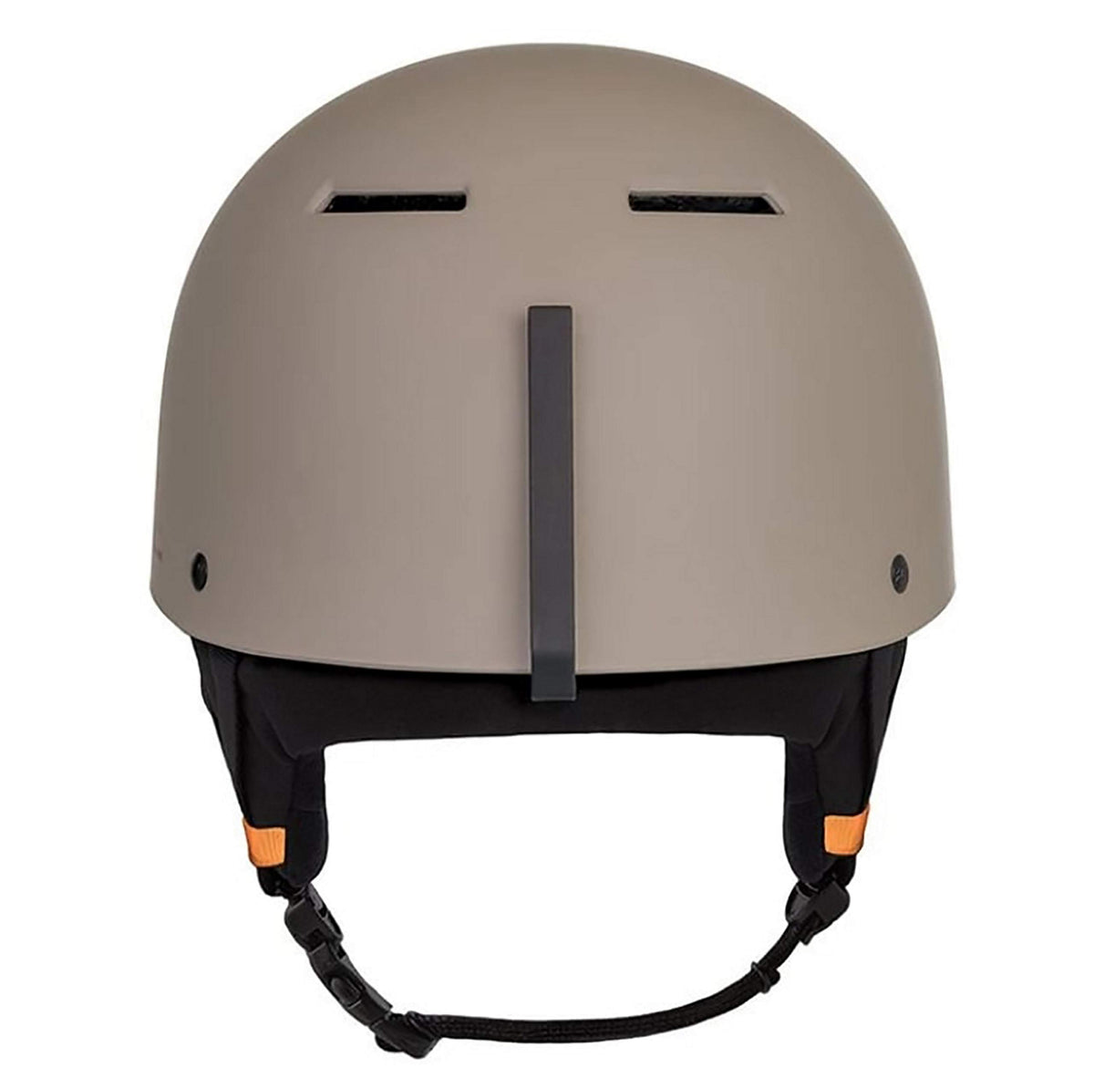 Matte taupe snow helmet front view with central ventilation slot