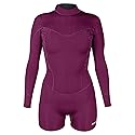XCEL Womens Axis 2mm Long Sleeve Back Zip Boy Short Springsuit - Plum/Monstera Print / 2