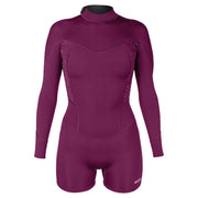 XCEL Womens Axis 2mm Long Sleeve Back Zip Boy Short Springsuit - Plum/Monstera Print / 2