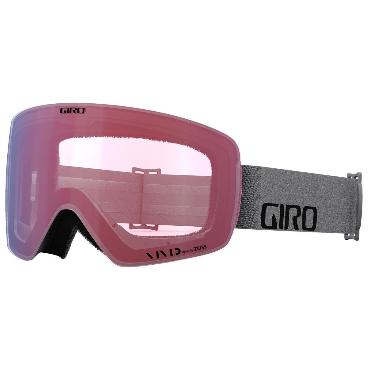 Giro Contour snow goggles with pink mirrored lens and gray strap
