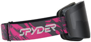 Snow goggles with black lens and pink TRBD? graphic strap, black frame