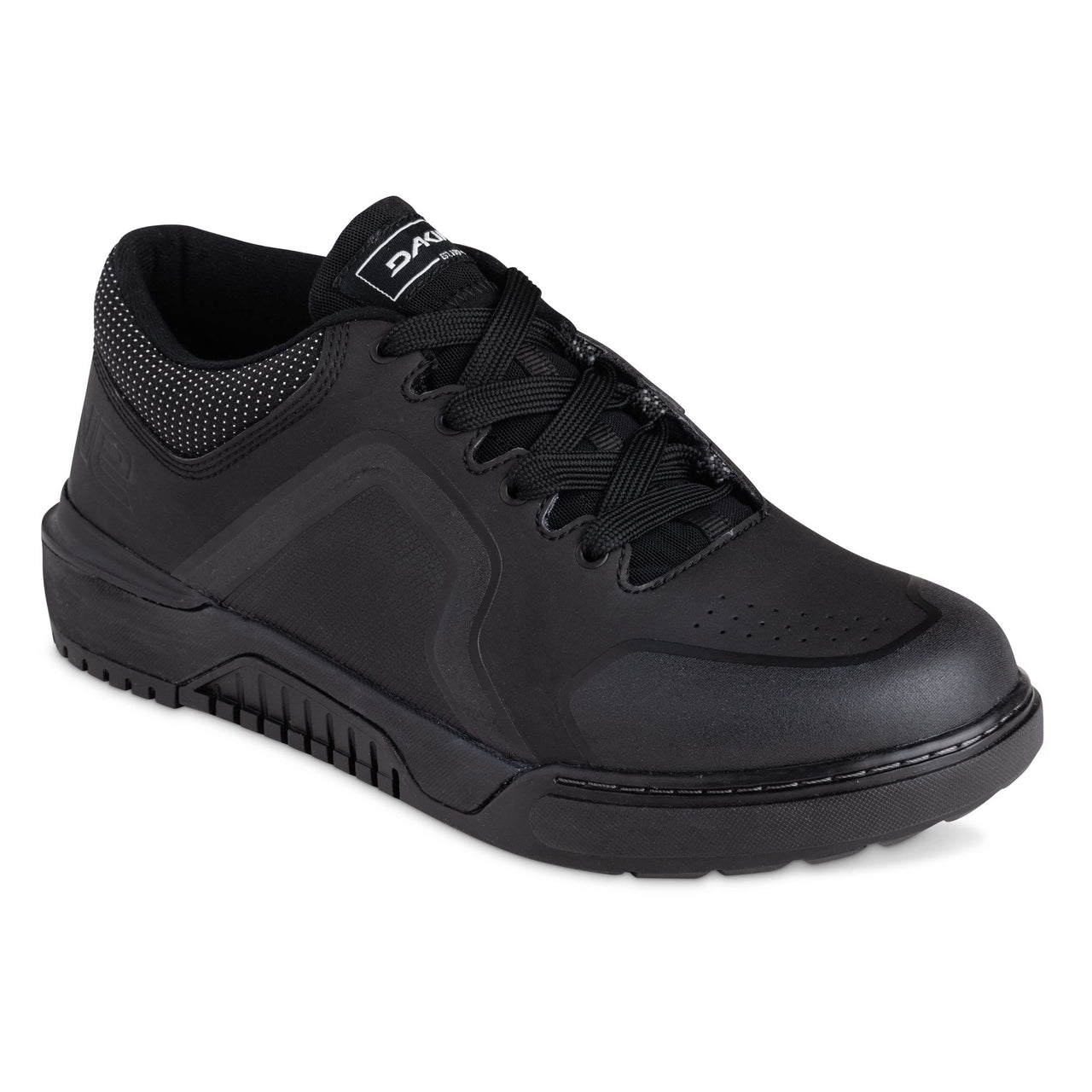 Black lace-up mountain bike shoe with textured rubber outsole
