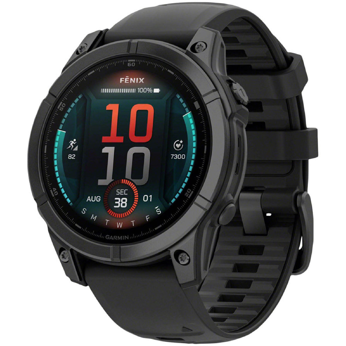 Garmin fenix E 47mm smartwatch with black steel case and black silicone sport band
