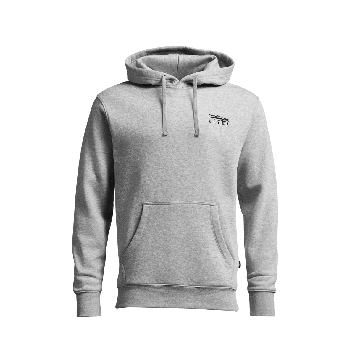 Light grey pullover hoodie with hood, drawstring, and kangaroo pocket