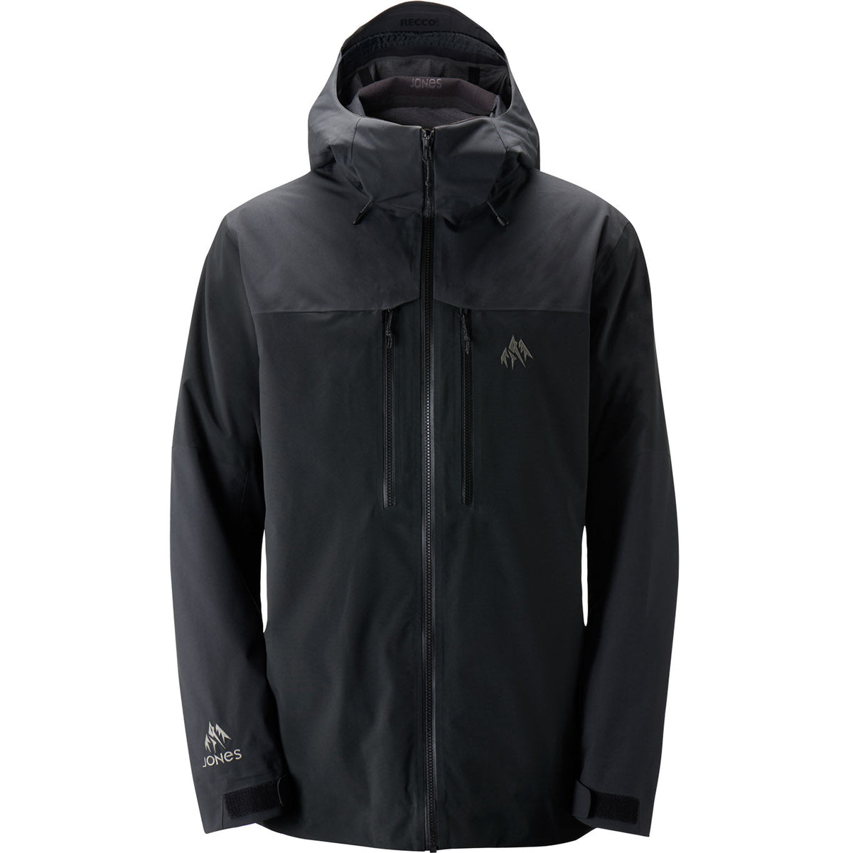 Jones men’s black mountain parka jacket with hood and front zip