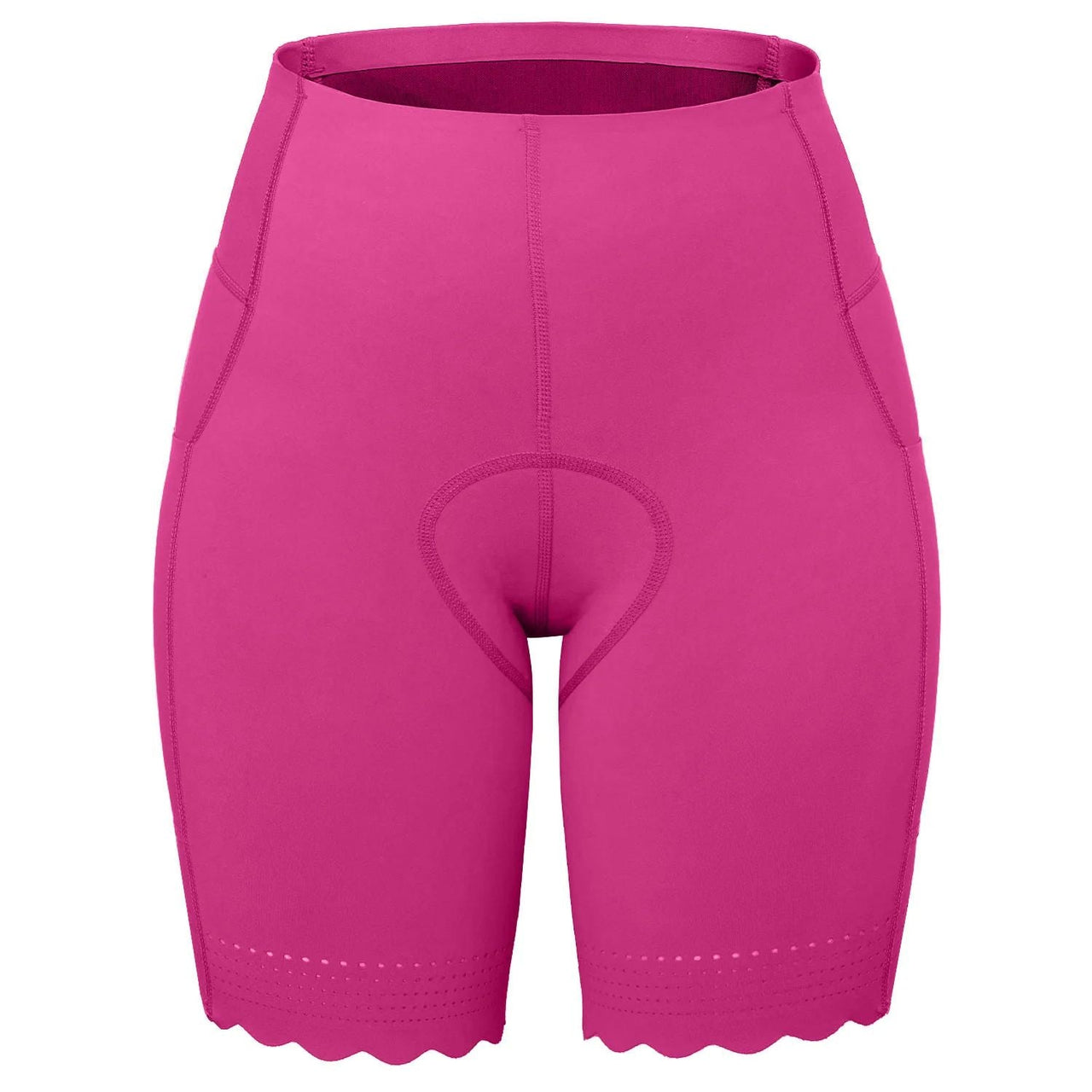 Women's biker shorts, magenta with perforated hem and front seam