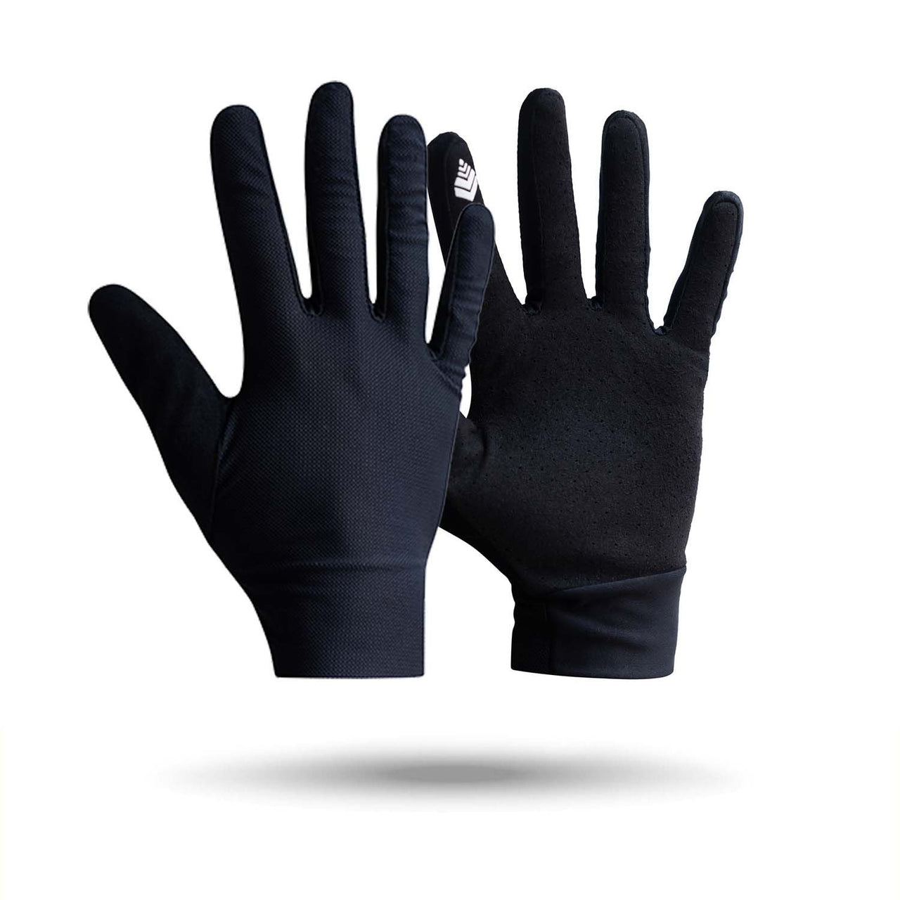 Pair of women's gloves in dark navy knit with small logo patch on back