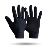 Pair of women's gloves in dark navy knit with small logo patch on back