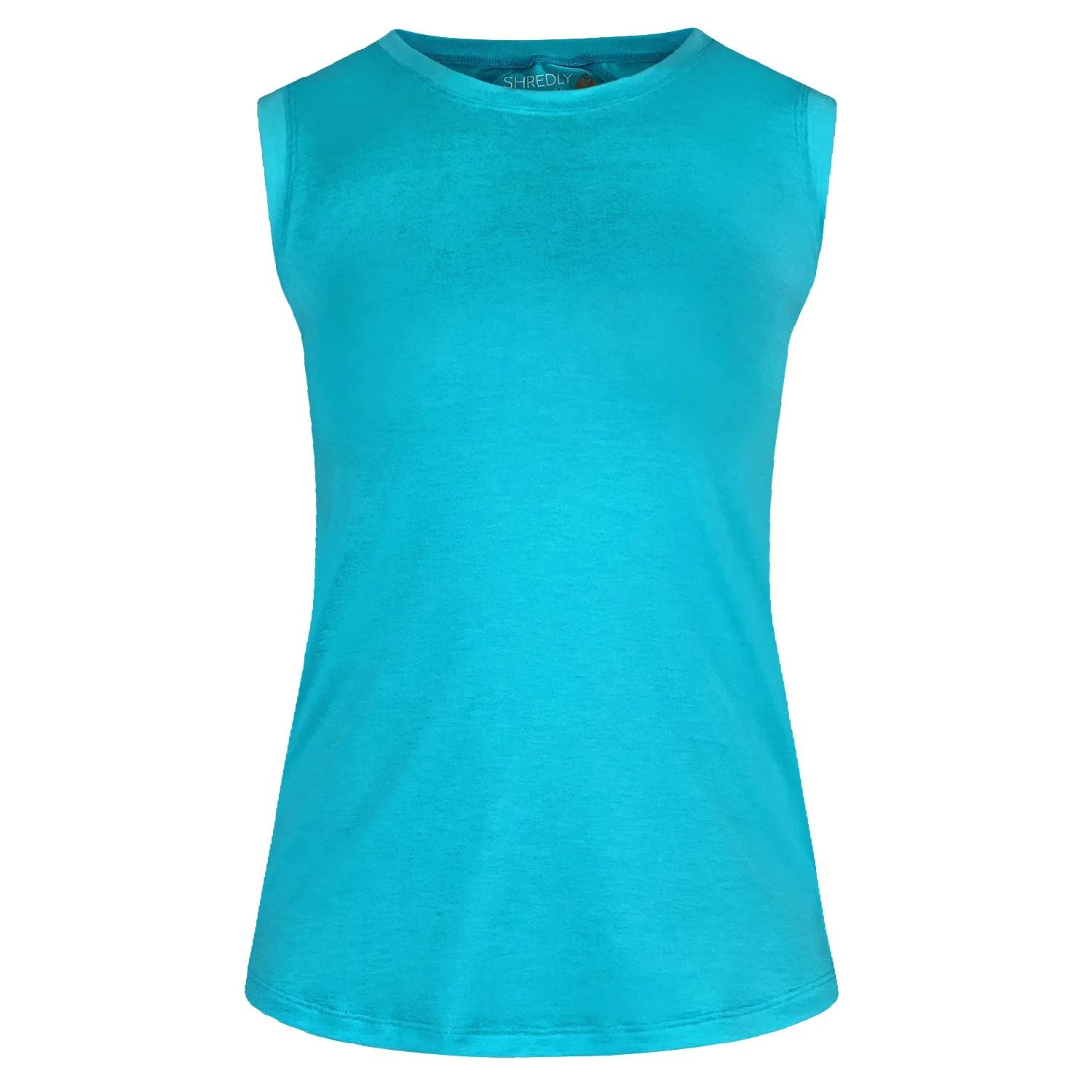 Shredly women's Cadence tank, electric blue sleeveless crewneck