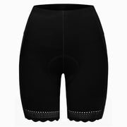 Women's biker shorts, black with perforated hem and contoured waistband