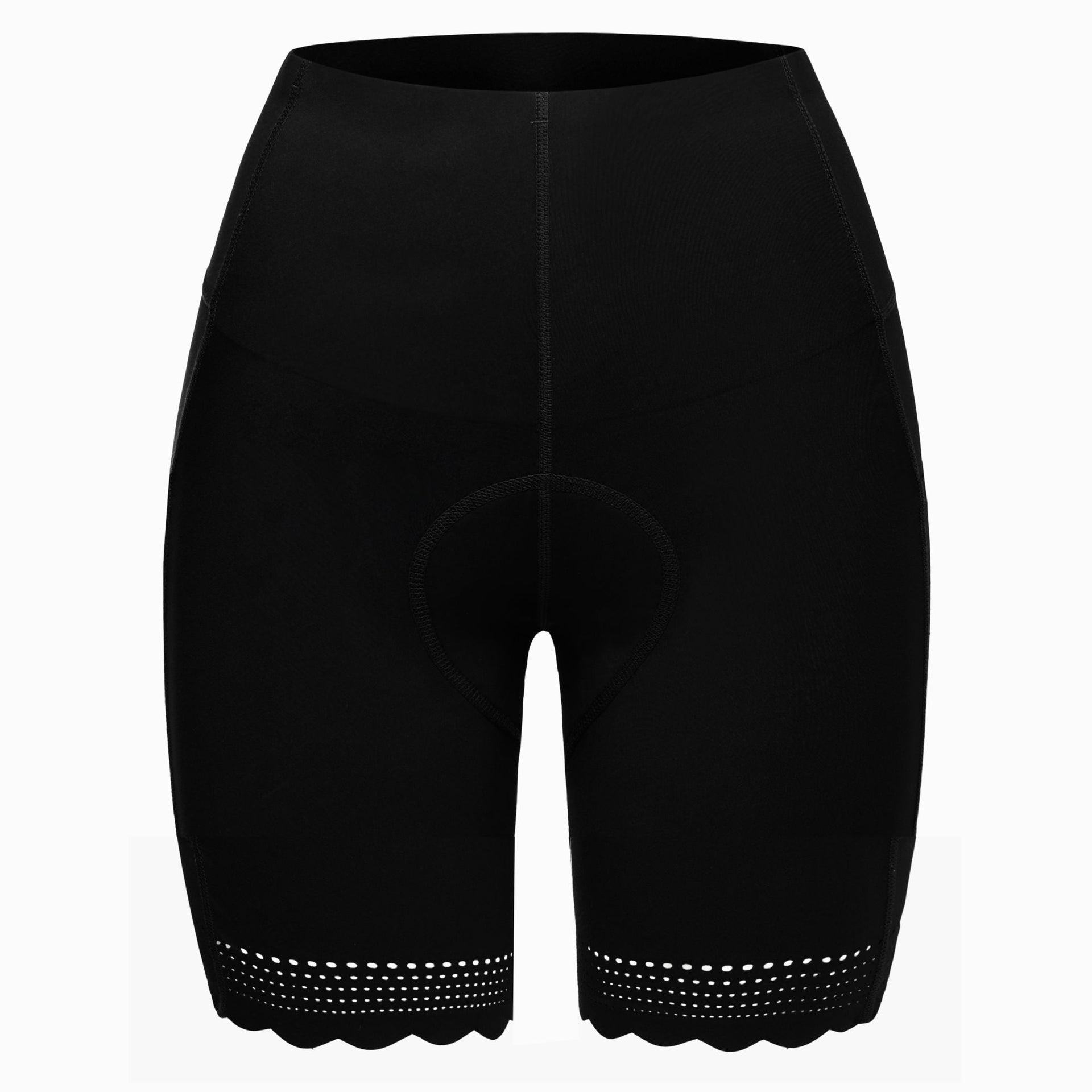 Women's biker shorts, black with perforated hem and contoured waistband