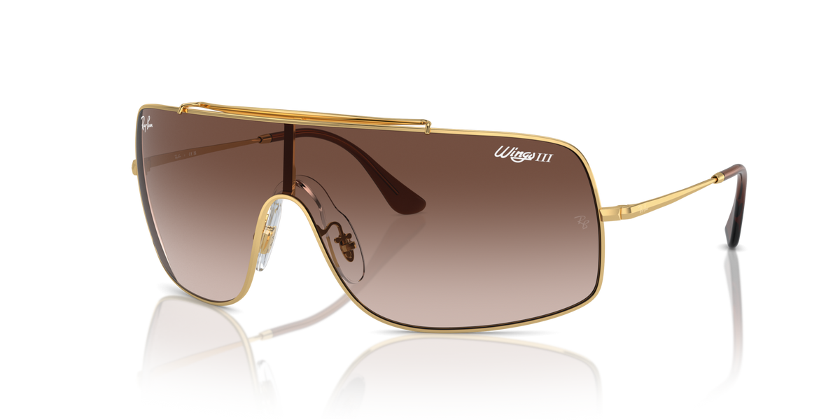 Ray-Ban Wings III sunglasses with gold frame and gradient brown lenses