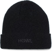 Black knit beanie with ribbed cuff and HOWL logo patch