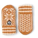 Children's wool Nordic mittens, mustard and off-white with geometric border and cuff stripes