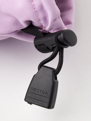 Hestra Heli ski gloves in light purple with black cord loop and plastic tag