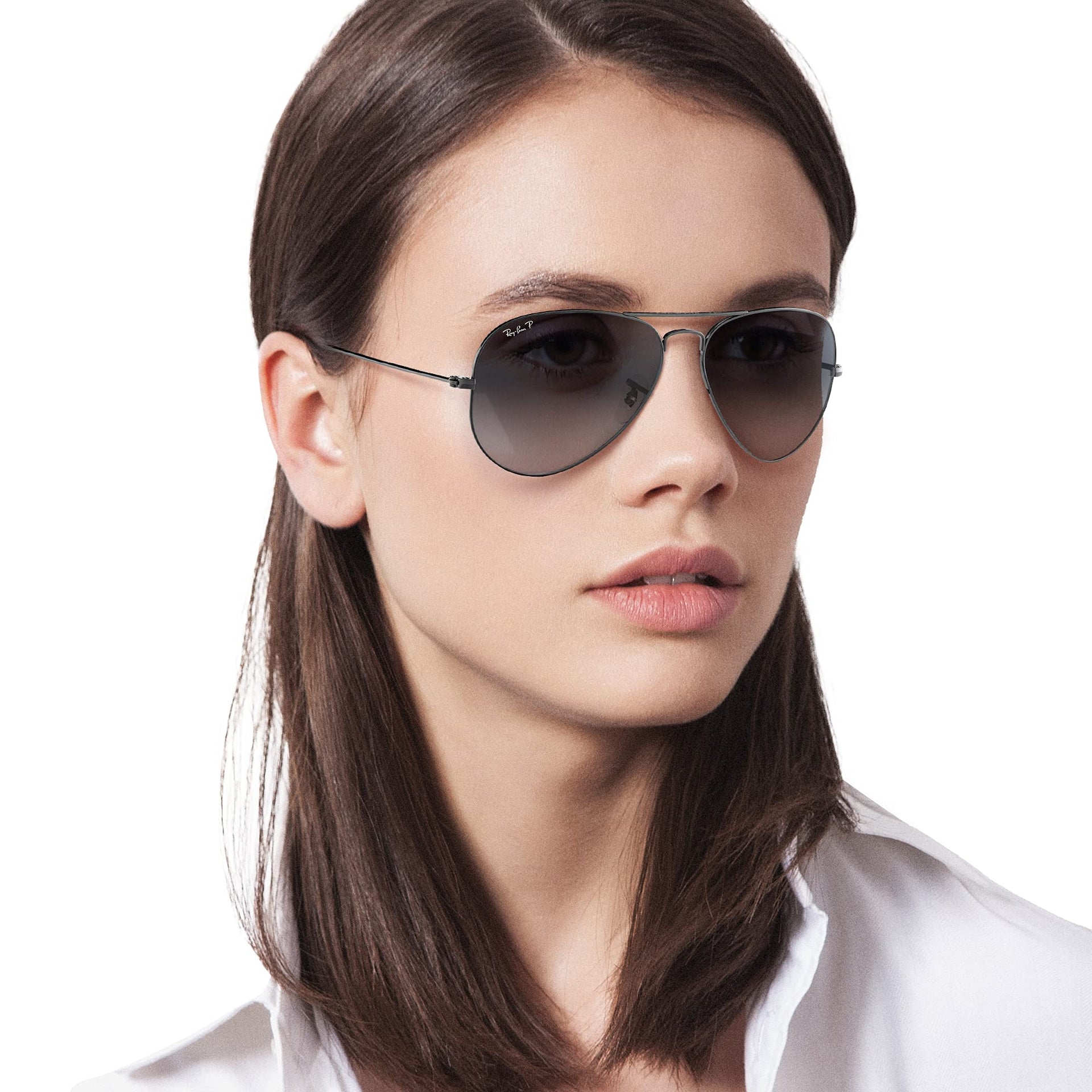 Ray-Ban Aviator RB3025 Sunglasses - Gunmetal/Polarized Blue Gradient Grey / 55 mm - 805289467076 - Additional Image 5
