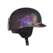 Multicolor speckle graphic ski helmet with side vents and adjustable chin strap