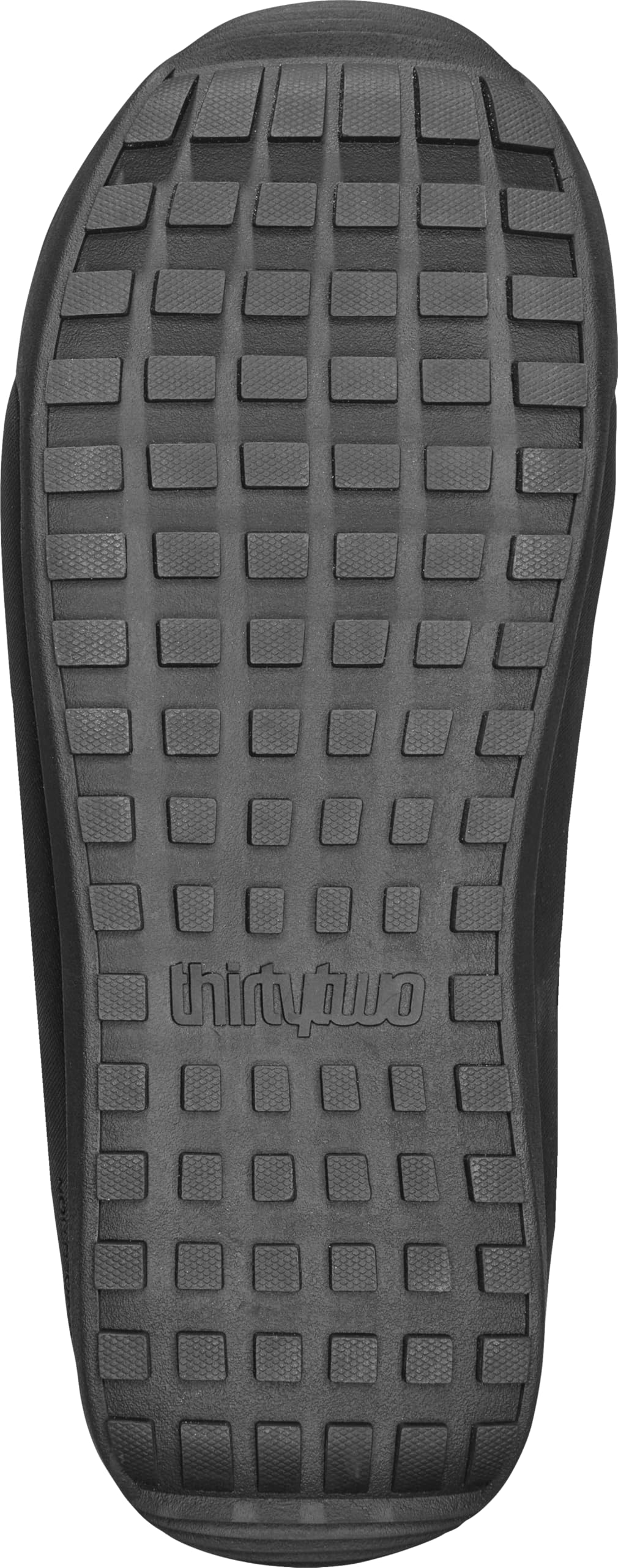 Men's black snowboard boot outsole with square traction tread pattern