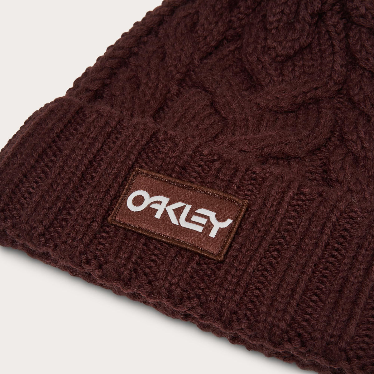 Burgundy ribbed beanie cuff with stitched OAKLEY label