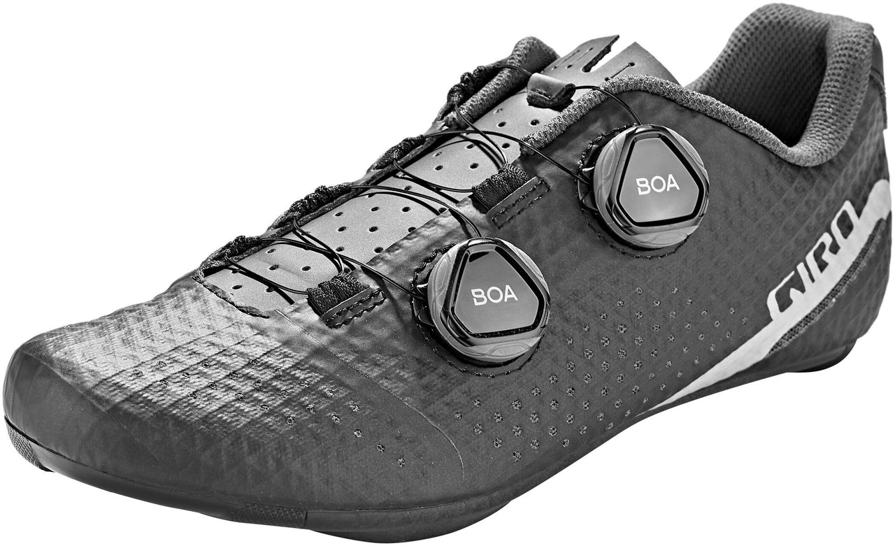 Giro Regime black cycling shoes with BOA dial closures and knit upper