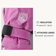 Hestra baby long mitt with logo patch and Velcro wrist strap, insulated lining