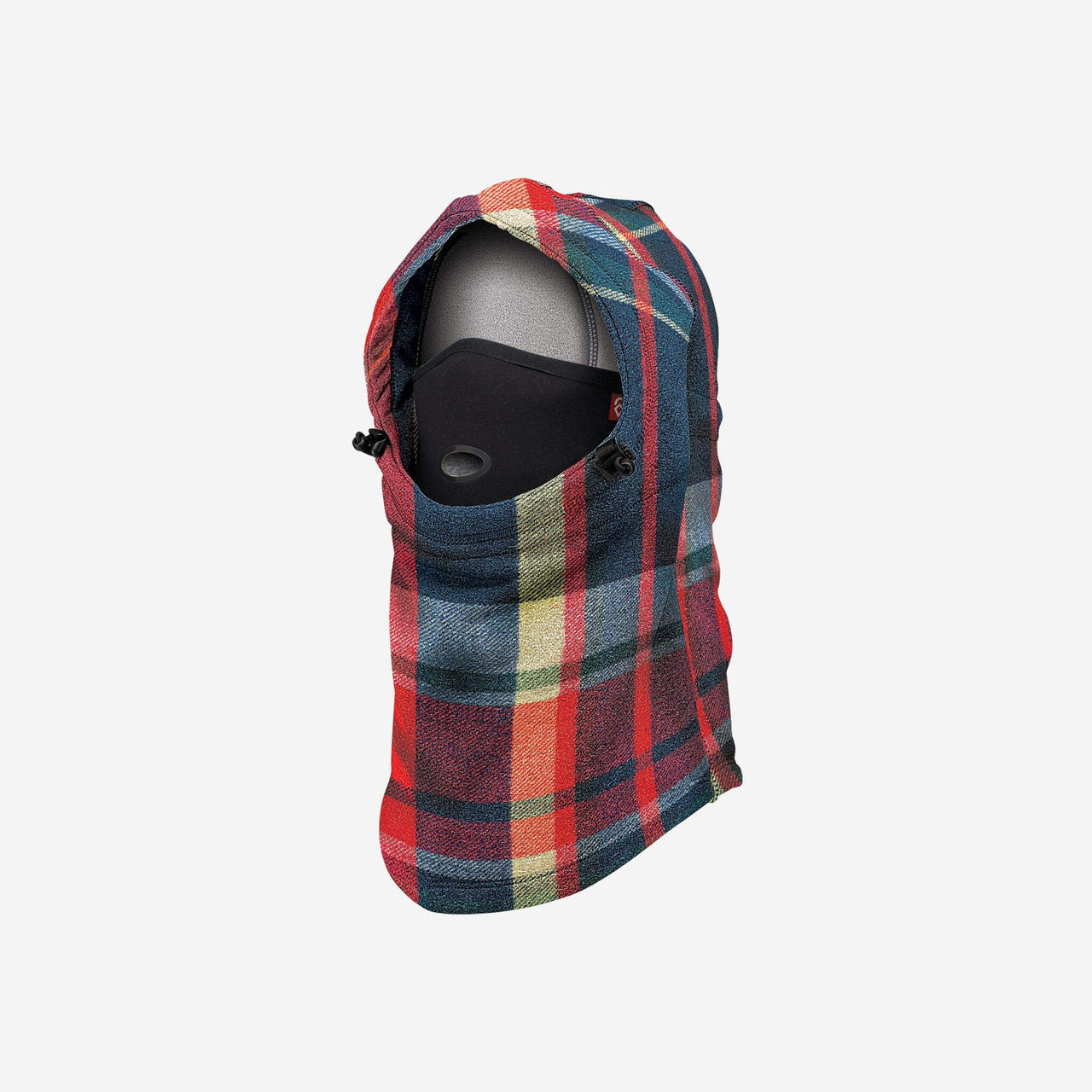 Airhole polar combo headwear balaclava hood, red plaid fleece with face opening