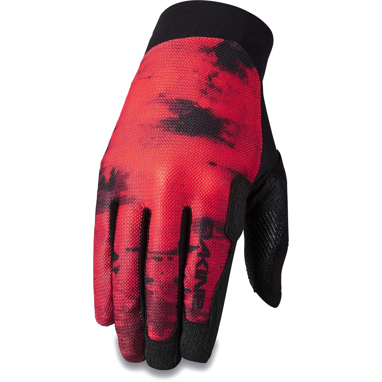 Dakine Vectra cycling glove, red and black acid-wash print with black palm panel