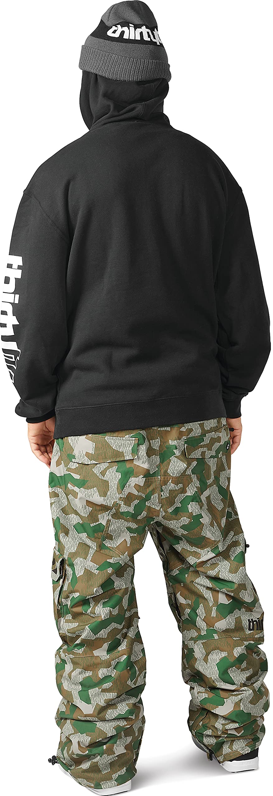 Men's winter snow cargo pants in camouflage print, cuffed legs