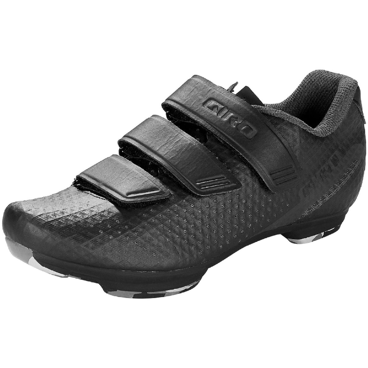 Women’s cycling shoe with black knit upper, adjustable straps, and textured sole