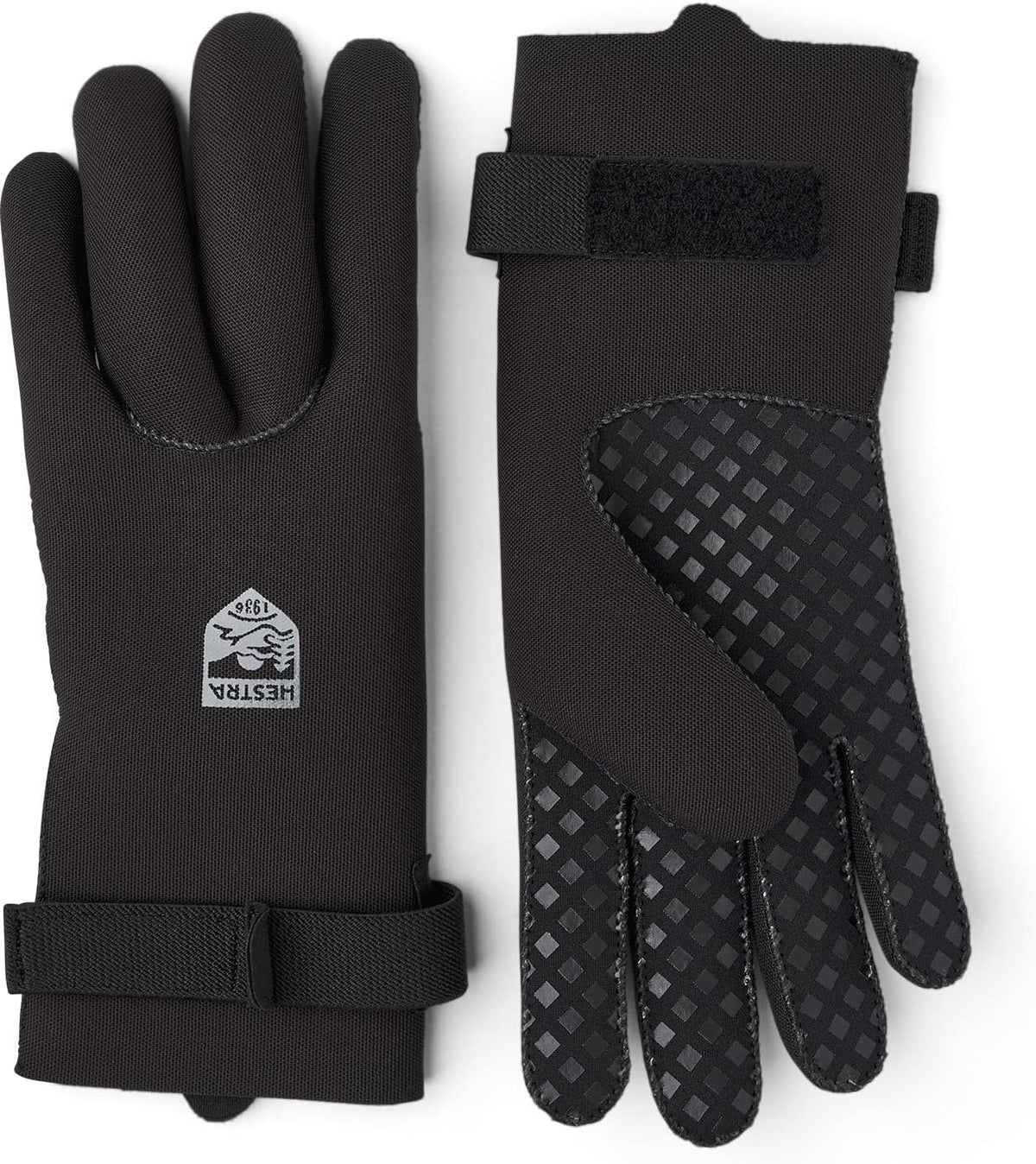 Hestra Neptune neoprene gloves in black, with wrist strap and textured grip palm