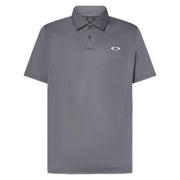 Men's recycled polo shirt in dark gray with button placket and small Oakley logo